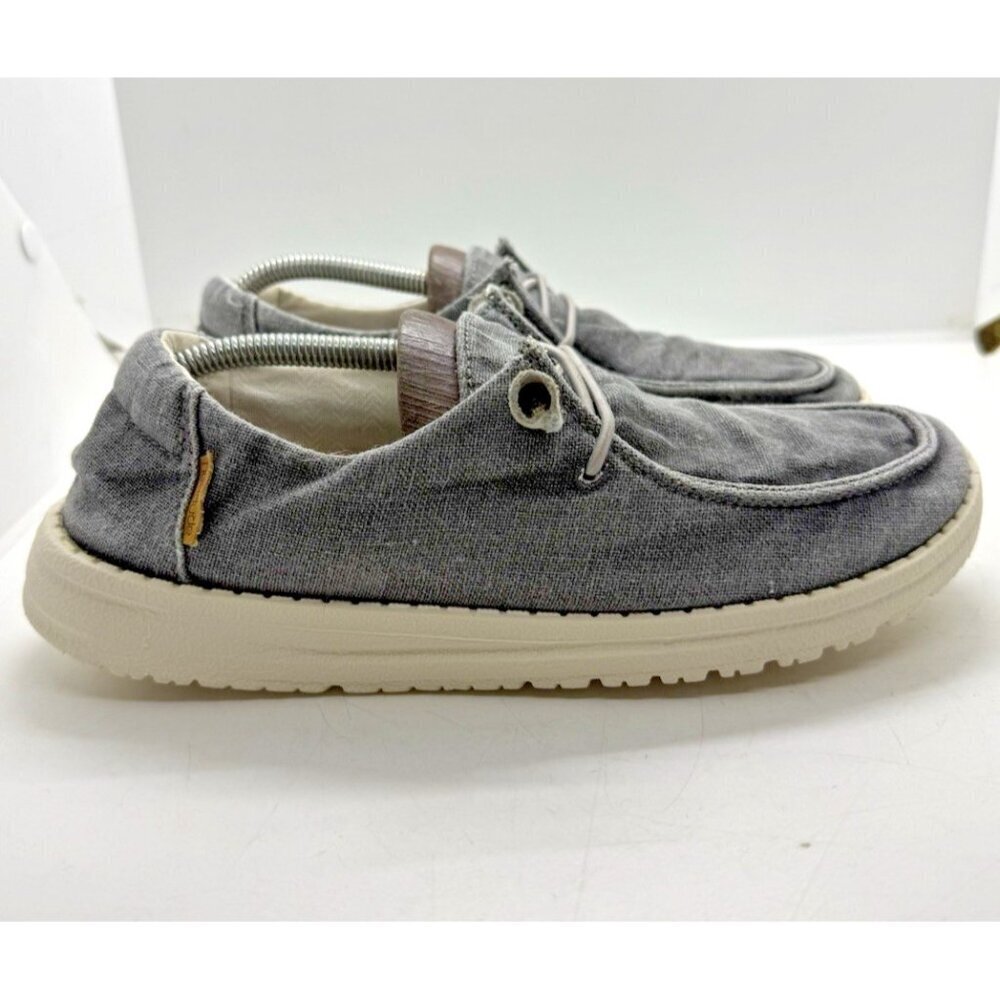 Hey Dude Wendy Chambray Off Black Women's Sz 6 37EU Slip On Casual Comfort Shoes